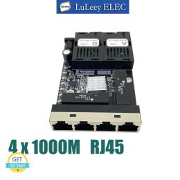 2 Optisch 4 RJ54 Media Converter Switch PCBA-kaart, 10/100/1000m Adaptive, 1,25 Gbps SC enkele modus, max 20 km, 5-12V DC-ingang