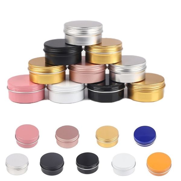 Bocal d'emballage en aluminium de 2 onces contenants rechargeables 60 ml couvercle à vis boîtes rondes bouteille de récipient pour baume à lèvres cosmétique crème bougies 9 couleurs