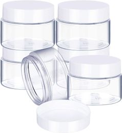 Verpakkingsflessen 2 oz Plastic potpotten rond helder lekbestendig plastic cosmetische container potten met witte deksels voor reisopslag make -up oogschaduw 60 ml