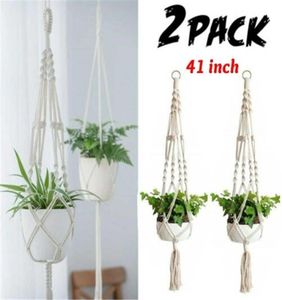 2 stuks 41 inch handgemaakte huistuinplanten hangende string plantenhanger macrame home decor potten mand hangende snaren 2106151220948