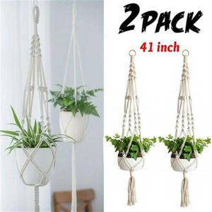 2 stuks 41 inch handgemaakte huistuinplanten hangende string plantenhanger macrame home decor potten mand hangende snaren 210615295w