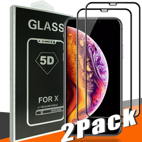 2 Pack 5D Vidrio templado Cubierta completa Vidrio curvo para NUEVO Iphone XR XS MAX Película de cubierta completa Protector de pantalla de borde 3D para iPhone6 6S 7 8 Plus