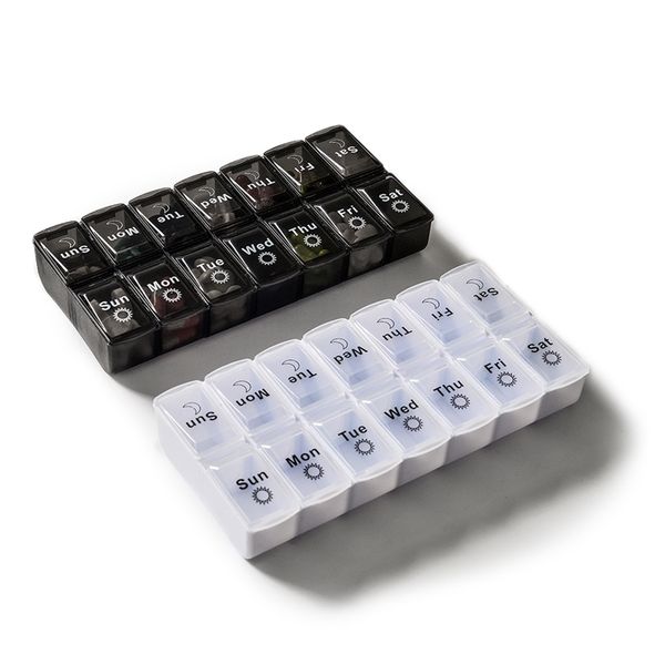 Paquete de 2 pastilleros semanales de 7 días, 28 rejillas, dispensador de tabletas de medicina, caja organizadora, contenedor de almacenamiento 210914