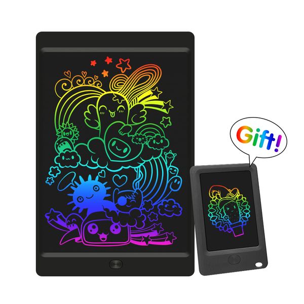 Paquete de 2 tabletas de escritura LCD, bloc de dibujo colorido de 12 pulgadas, pizarra electrónica para garabatos, regalos para niños, notas de oficina, pizarra blanca para el hogar, negro