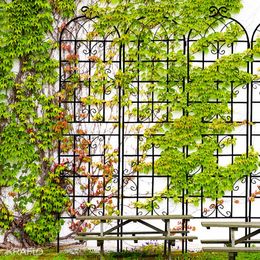 Paquete de 2 glorietas de jardín de metal Enrejado 86.7 "x 19.7" Enrejado a prueba de herrumbre para plantas trepadoras Soporte de flores al aire libre Marco de escalada negro