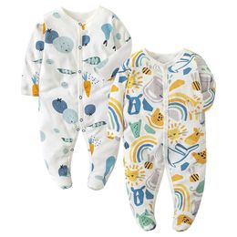 2 Pack Newborn One Piece Pamas 0-12 mois Girls and Boys Pootwear Sleeping Greny Cotton Fashion New Born Baby Clothes L2405