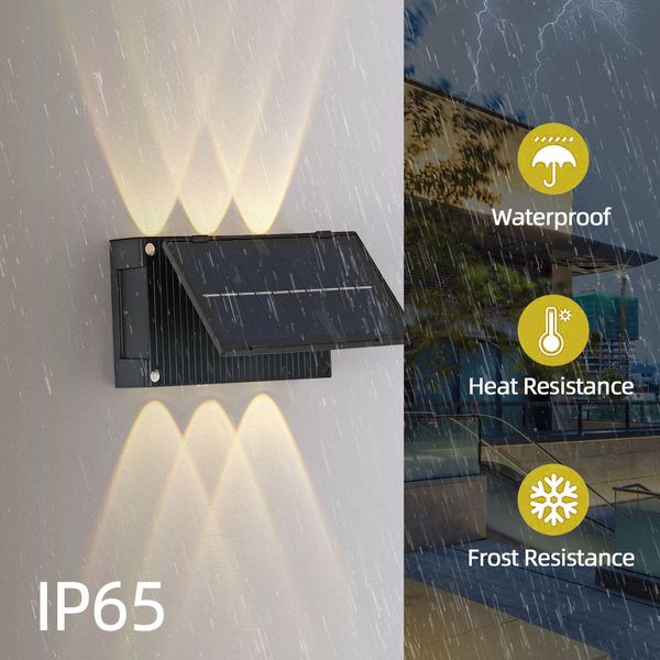 Paquete de 2 luces solares de pared hacia arriba y hacia abajo para exteriores, pequeña luz solar de paso a prueba de agua, iluminación de cubierta de estilo nórdico blanco cálido ilumina la lámpara exterior