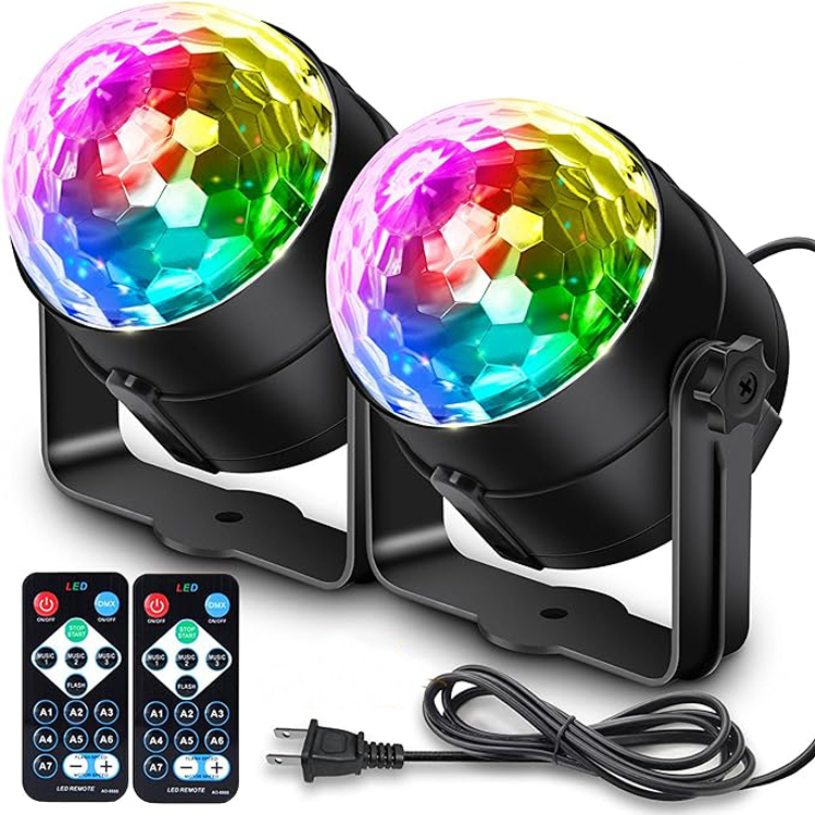 2-Pack Sound Activated Music Party Lights Disco Ball Lights with Remote Control DJ Lighting Stage Strobe Lamp for Birthday Decorations