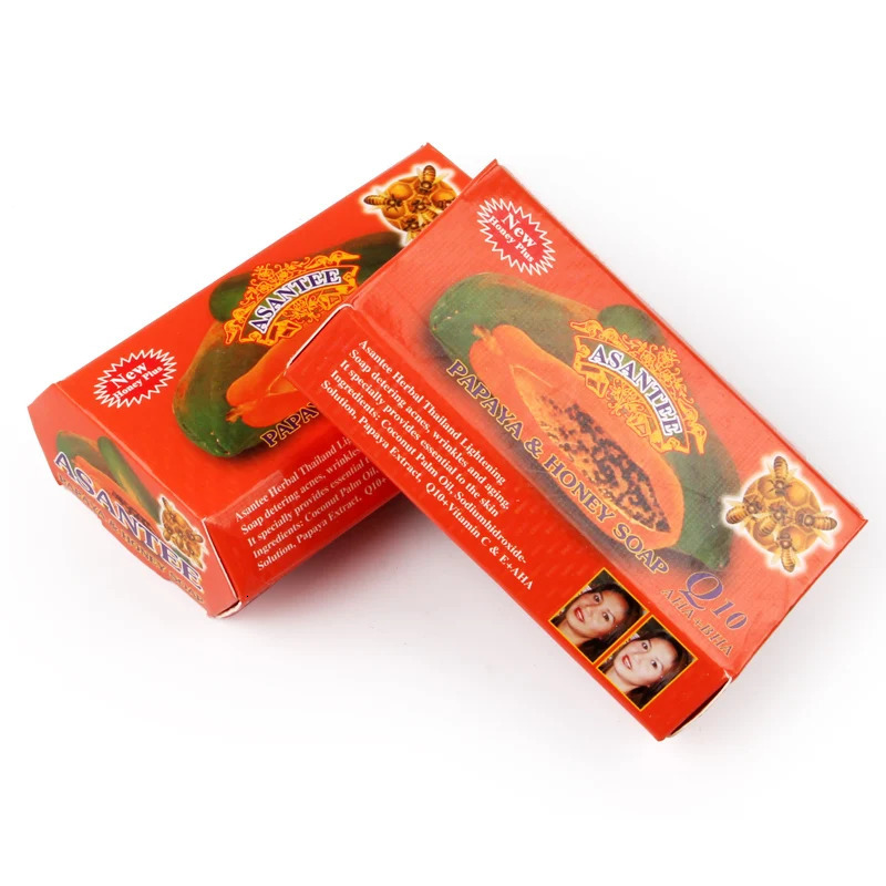2er-Pack Thailand ASANTEE Papaya-Honig-Kräuter-Seife, aufhellend, handgefertigt, hautfeuchtigkeitsspendend, reinigend, Anti-Aging 240305