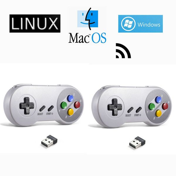 Paquete de 2 controladores USB inalámbricos Joystick para juegos SNES Game pad Windows PC MAC Computadora Raspberry Pi Sega Genesis emulador