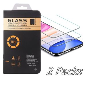 2 paquets de verre trempé pour iPhone 11 Pro Max XR XS 8 7 Plus Samsung A11 A21 A41 A70 MOTO G7 LG Stylus5 Film de protection d'écran avec boîte de vente au détail