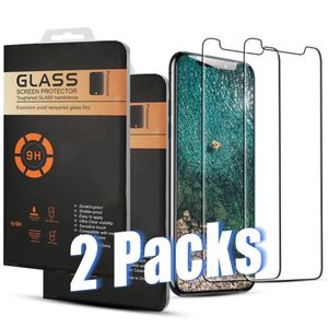 2 Packs Protecteur d'écran pour iPhone 14 13 12 11 Pro Max XR XS 8 7 Plus Samsung A13 A33 5G A70 MOTO G7 LG Stylus5 2pcs Film en verre trempé avec boîte de vente au détail