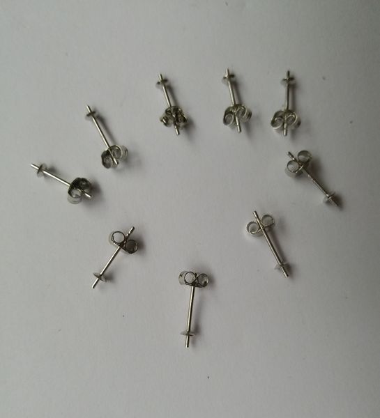 2 pares (4 piezas)/juego de pendientes de plata de ley de 4 mm | Pendientes Engaste De Perlas Copa Con Parte Trasera De Seguridad Earnut