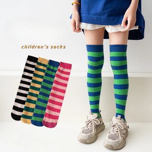 2 paires enfants bas mode rayures coton tricoté filles genou longueur chaussettes automne hiver école adolescents enfants jambières chaussettes 240109