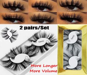 2 paires de longs épais 25 mm cils 5D Mink Hair Faux Céliens Dramatic Wiscy Fluffy Full Strip Lashes Handmade Eye Makeup Tools9610369