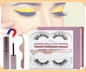 2 paires Faux de cils magnétiques Eyeliner magnétique Set 3d Imitation tridimensionnelle cheveux de vison réutilisables No Glue nécessaire1546264