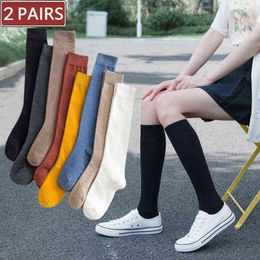 2 paires femmes coton genou chaussettes hautes noir blanc couleur unie mode décontracté mollet chaussette femme fille fête danse Sexy longues chaussettes Y1119