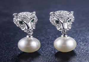 2 parejas Maravillosas leopardo de alta calidad SilverGold Natural Pearl Crystal Diamond 925 Silver Lady039s Earings 168378455