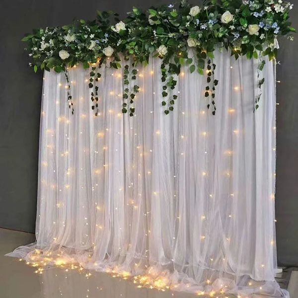 2 Panneau 10x10ft Rideaux de toile de fond blancs avec lumières pour la fête de mariage arc ride Free PO fond baby shower décorations 231227