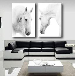 2 panelen witte paarden muur kunst foto's schilderen muurkunst voor woonkamer thuis decor no frame3127008