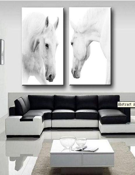 2 paneles de caballo blanco, imágenes artísticas de pared, pintura, arte de pared para sala de estar, decoración del hogar, sin marco 8476552