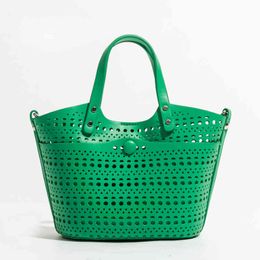 2 pc/set groene vrouwen lederen draagtas emmer handtas hol uit reis crossbody tas mode kleine vierkante strandbeurt 220704