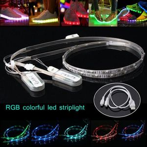 2 pièces 60cm USB charge batterie alimenté RGB 24 LED SMD 3528 bande lumineuse chaussures imperméables vêtements fête couleur changeante DM25