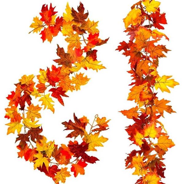 2 stks kunstmatige herfst esdoorn bladeren guirlande, herfst hangende plant voor huis tuin muur deuropening achtergrond open haard decoratie, wo 211104
