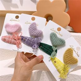 2 pièces automne coréen enfants Simple mignon coloré laine fil amour goutte arc épingle à cheveux mode fille bébé BB pince cheveux accessoires