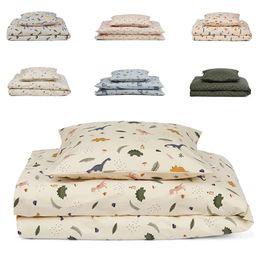 2 pcs litière de bébé ensemble de couches pour les adolescents garçons couvertures d'oreiller en coton biologique lin lit 3 tailles d'enfants imprimés feuille de lit 240328