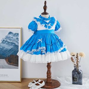 Vestido de fiesta de princesa Lolita de verano para niña, 2 uds., para fiesta de cumpleaños, azul, Vintage, español, 210615