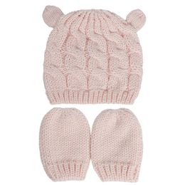 2 PCS Baby Kids Girls Boys Winter Warm Knit Hat Cute Glove Lovely Beanie Cap Set 0-18 Maand RRE15254