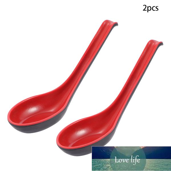 2 Pcs Noir Rouge En Plastique Cuillère Chinois Bouillie Bol Dîner Soupe Japonaise pour La Maison Restaurant Couverts