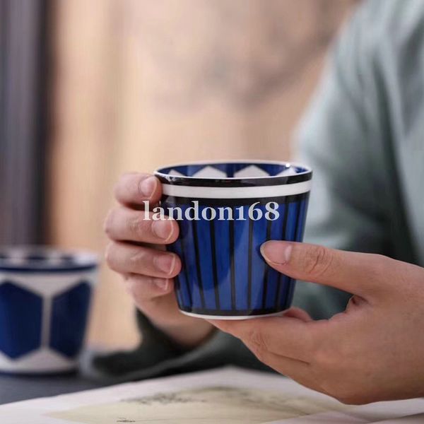2 pièces gobelets en porcelaine bleue pour café tasses à thé personnalisées ensemble avec boîte orange Europe maison cuisine Table Ware Decor luxe tasses plates