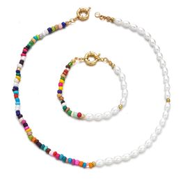 2 pièces bohème fait à la main perles de rocaille collier de perles ensemble de bracelets pour femmes bijoux