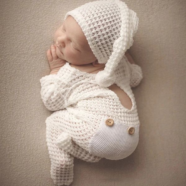 2 pièces né pographie accessoires Crochet tenue bébé barboteuse chapeau ensemble nourrissons Po tir bonnets casquette combinaison body 240122