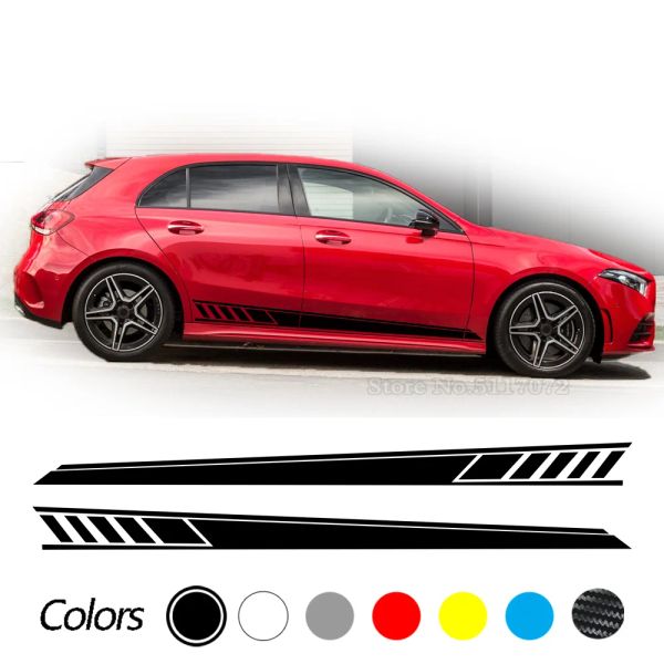 2 PCS Car Stripes côté portes de voiture Autocollant jupe pour Mercedes Benz W177 Une classe AMG A35 4Matic A45 S 2018-présent A220 A250 ACCESSOIRES