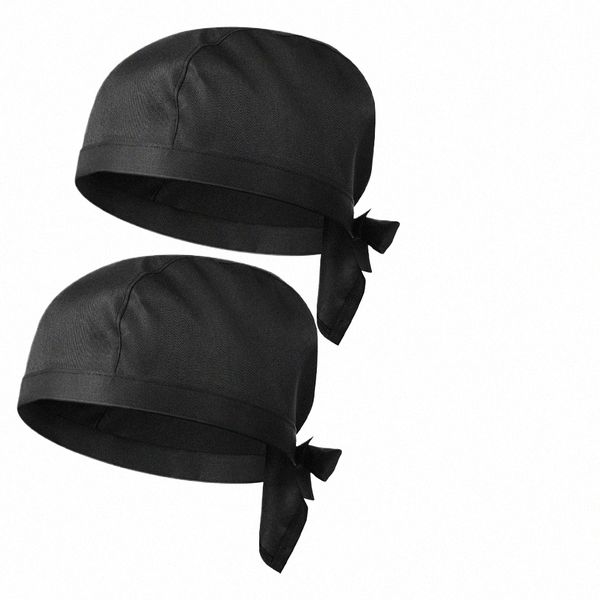 2 pièces chapeau de chef Ribb nourriture pour bébé Turban noir foulard femmes uniforme casquette cuisson r47s #