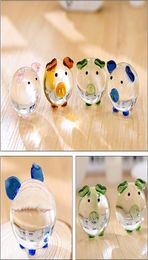 2 pcs Christmas Crystal Glass Animal Pig Pig Figurines Bauble Ornements Mini Meubles Meubles Mariage Artisanat Souvenirs2819954