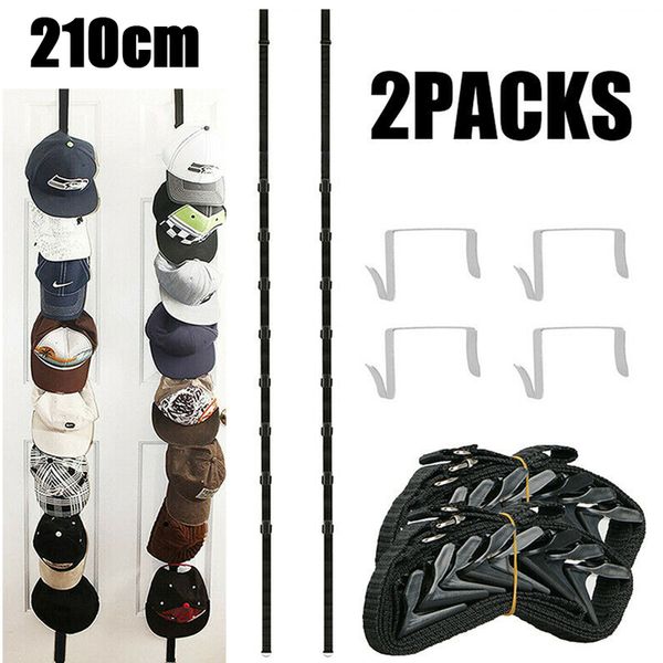 2 pièces placard suspendu capuchon organisateur support réglable système de suspension stockage 7 crochets porte chapeau de baseball bande de support noir 220311