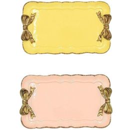 Plateau de rangement à nœud rétro européen, 2 pièces, décoration en résine, plateau à fruits, bijoux, boîte de rangement de cosmétiques, jaune rose 285j