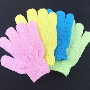 2 uds. Guantes exfoliantes Mitt Bath Shower Scrub Tan Dead Skin Removal Exfoliator Guantes de baño elásticos de cinco dedos Color aleatorio