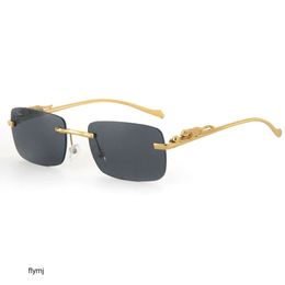 2 pcs Mode luxe designer lunettes de soleil carrées sans cadre pour hommes et femmes décoration léopard lunettes de soleil tête de léopard mélange de métal