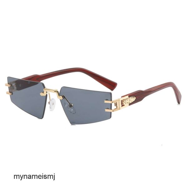 2 pcs Designer de luxe de mode Lunettes de soleil de jambe de grain de bois sans cadre polygonales ins hip-hop punk lunettes de soleil de célébrité Internet lunettes de soleil haut de gamme