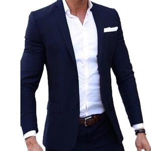 2 uds chaqueta pantalones hombres traje de boda Blazers masculinos traje ajustado Homme Terno Masculino fiesta Formal azul marino hombres Blazer279g