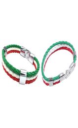 2 PCS Sieraden Bracelet Italiaanse vlag Bangle lederen legering voor Men039S vrouwen groene witte rode breedte 14 mm lengte 20 cm LEN4179572