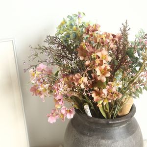 2 pcs/lot fleur artificielle 5 fourchettes bouquet de soie pour la décoration de la maison main de mariage tenant de fausses fleurs fond mur plantes en plastique