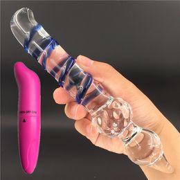 2 Stks / partij Vibrator en Pyrex Glas Crystal Dildo Penis Anale Butt Sex Toy Volwassen Producten Voor Vrouwen Mannen Vrouwelijke Male Masturbatie Y18102305