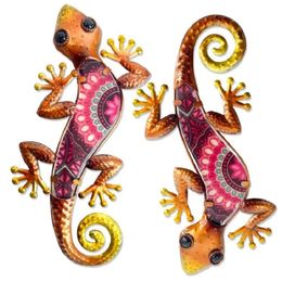 2 Stuks Metalen Gekko Wanddecoratie Outdoor Tuin Wall Art Sculptuur Standbeelden Van Yard Patio Hek Zwembad Gift 240311