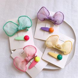 2 pièces nouvelle mode enfants mignon coloré haricot BB pince corée douce fille petite gaze fraîche oreilles de lapin épingles à cheveux accessoires de cheveux